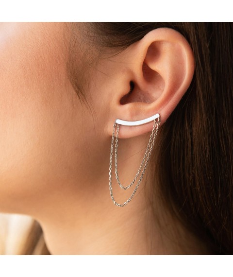 Silver single earring - climber with chains (on the left ear) 7077L Onyx
