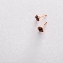 Gold stud earrings with smoky quartz s05195 Onyx