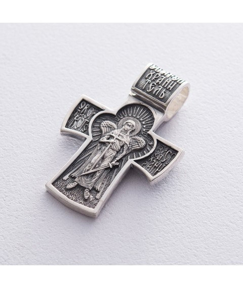 Срібний хрест "Розп'яття Христове. Ангел Хранитель" з чорнінням 132566 Онікс