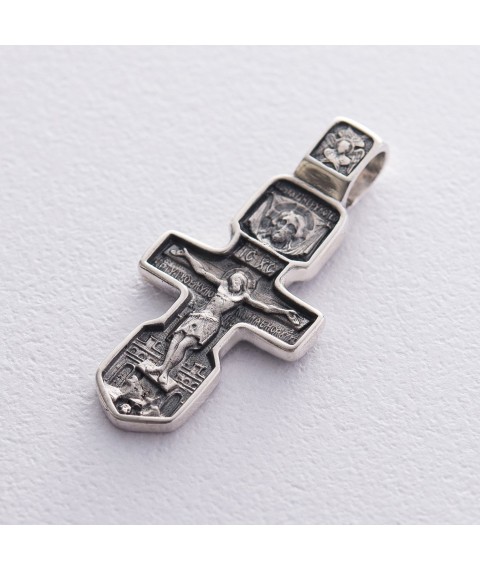 Silver Orthodox cross with prayer 131724 Onyx