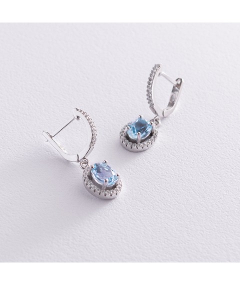 Silver earrings with blue topaz and cubic zirconia 121361 Onyx