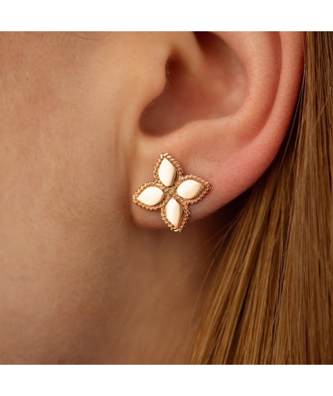 Gold earrings - studs "Clover" s08739 Onyx