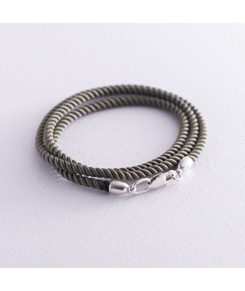 Шелковый шнурок цвета Хаки с гладкой серебряной застежкой (3мм) 18396 Онікс  50