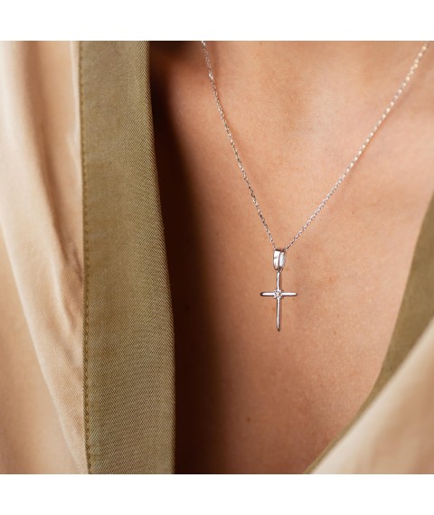 Gold necklace "Cross" with cubic zirconia col02192 Onix 45