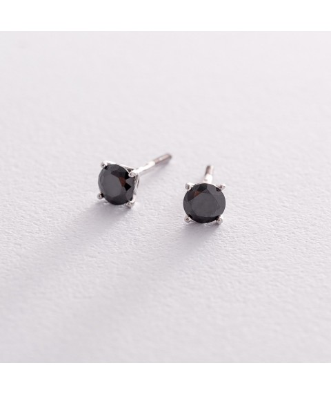 Gold stud earrings with black cubic zirconia s06233h Onyx