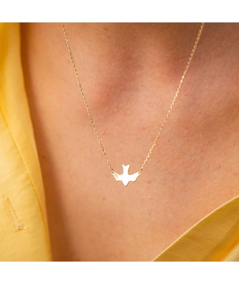 Necklace "Swallow" in yellow gold kol02364 Onix 45
