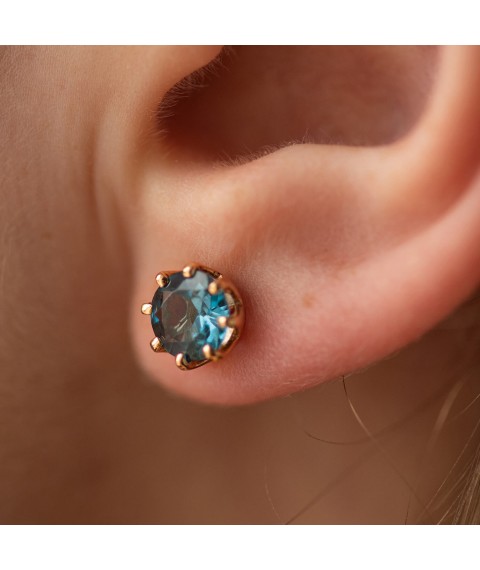 Gold stud earrings (Topaz London Blue) s06605 Onyx