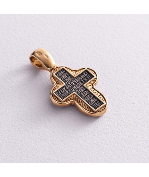 Silver children's cross "Crucifixion. Prayer to the Life-Giving Cross" with gold plated 131467 Onyx