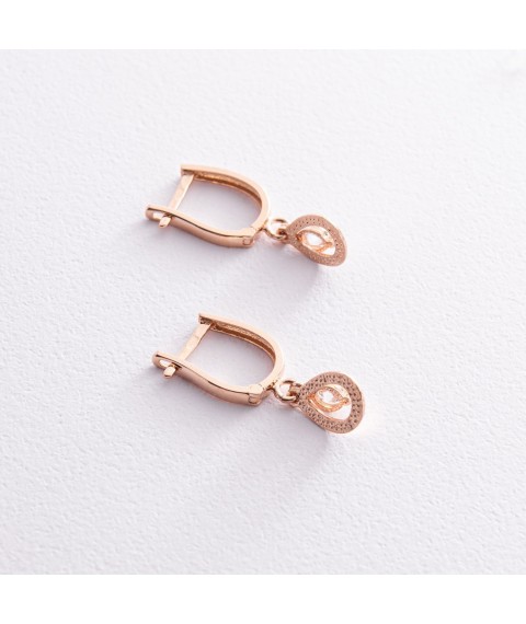Gold earrings "Droplets" with cubic zirconia s08309 Onix