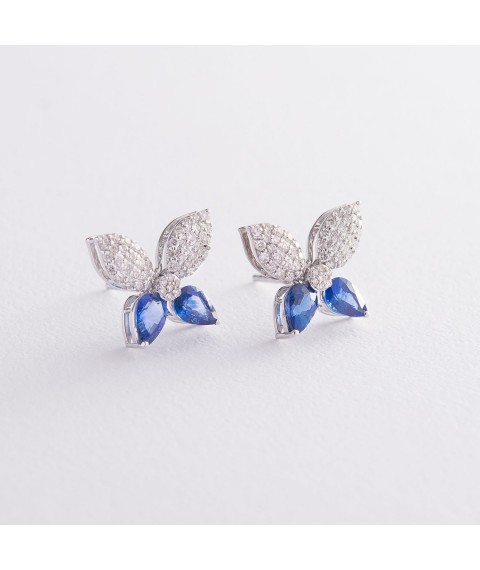 Gold stud earrings "Butterflies" (sapphire, diamond) sb0214gl Onyx