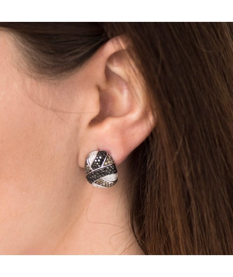 Gold earrings with diamonds E25296С Onyx