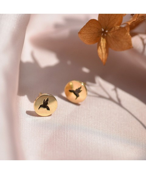Stud earrings "Hummingbird" in red gold s06703 Onyx