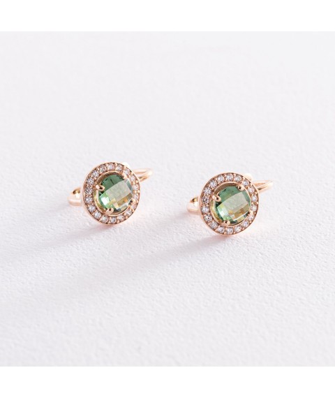 Gold earrings with green and white cubic zirconia s07464 Onyx