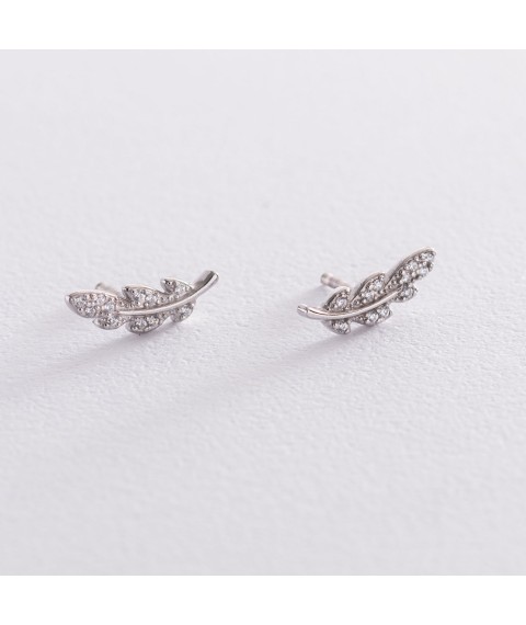 Silver earrings - studs "Feathers" (cubic zirconia) 123000 Onyx