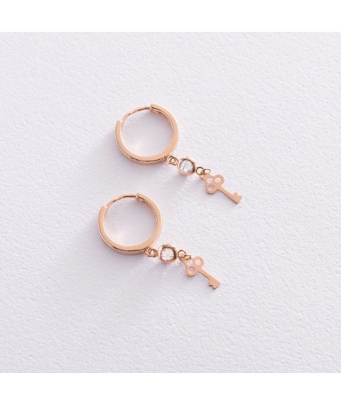 Gold earrings "Keys" with cubic zirconia s07428 Onix