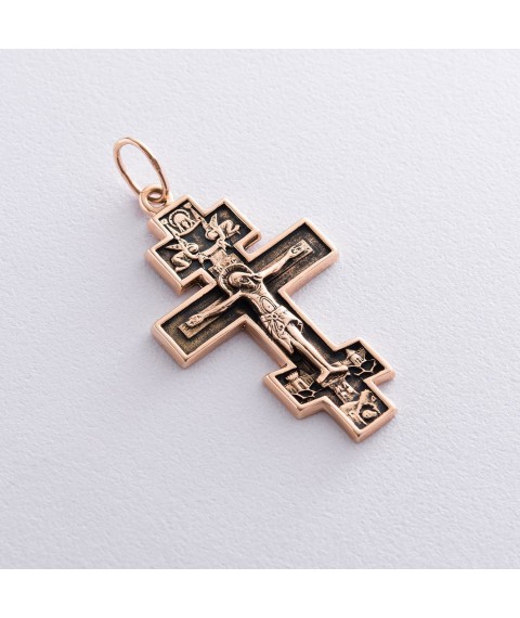 Orthodoxes Kreuz "Kreuzigung", Gebet "Rette und rette" (Schw?rzung) p01213 Onyx