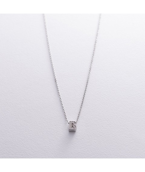 Silver necklace with the letter "B" with cubic zirconia 1103 B Onix 45