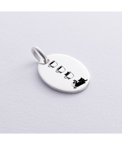 Silver pendant "Kitten" (oval) 133045 cat Onyx