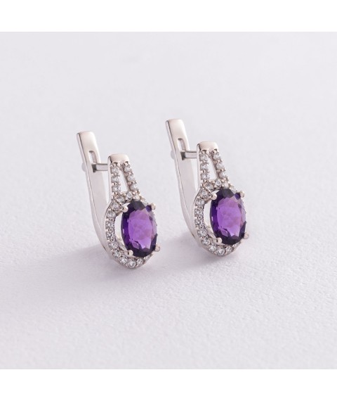 Silver earrings with amethyst and cubic zirconia 2935/9р-AMET Onix