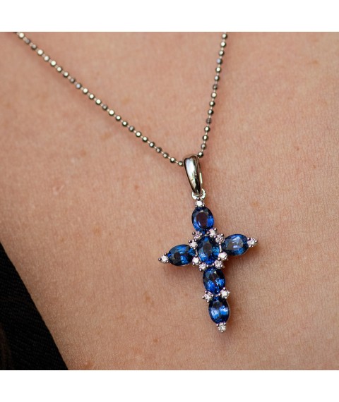 Gold cross with blue sapphires and diamonds pb0326gm Onyx