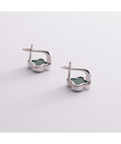 Silver earrings "Clover" (malachite) 122841 Onyx