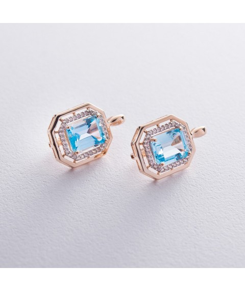 Gold earrings with blue topaz and cubic zirconia s03117 Onyx
