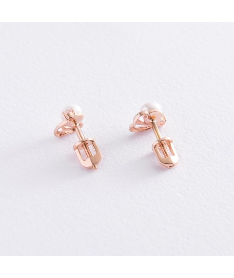 Gold stud earrings (cult. unleavened pearls, cubic zirconia) s02453 Onyx