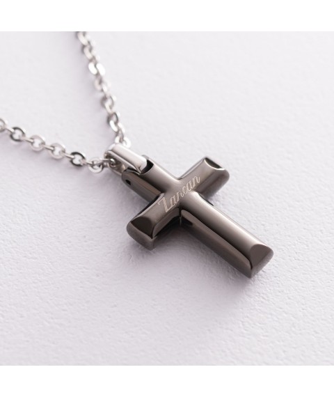 Men's necklace "Cross" with black cubic zirconia ZANCAN EHC053 Onyx