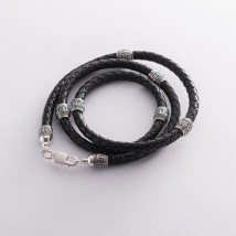 Leather cord "Save and Preserve" with silver clasp 181107 Onix 55