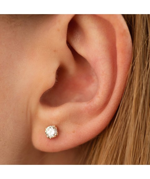 Earrings - studs "Hearts" in red gold (cubic zirconia) s06034 Onyx