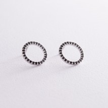 Silver earrings - studs "Cycle" (black cubic zirconia) 064510 Onyx