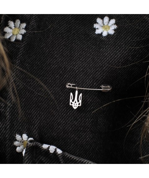 Серебряная булавка "Герб Украины - Тризуб" 21057 Онікс