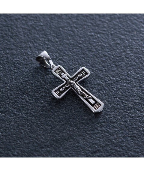 Golden Orthodox cross "Crucifixion. Save and Preserve" p02486 Onyx