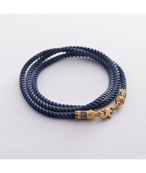 Silk blue cord "Save and Preserve" with silver gilded clasp (3mm) 18442 Onyx 45