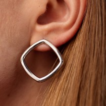 Silver earrings - studs "Rhombuses" 122643 Onyx