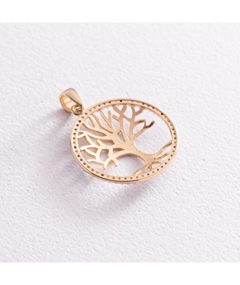 Gold pendant "Tree of Life" with cubic zirconia p03655 Onyx