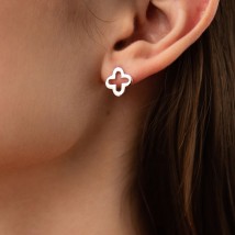 Earrings - studs "Clover" in white gold s06987 Onyx