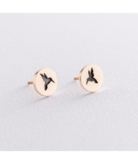 Stud earrings "Hummingbird" in yellow gold s06715 Onyx