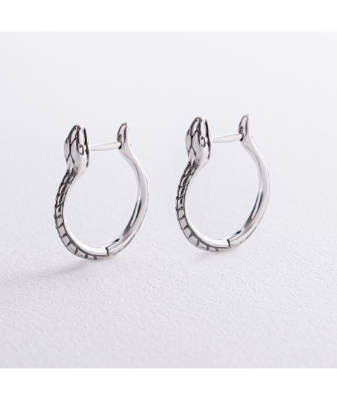 Silver earrings "Snakes" 123229 Onyx