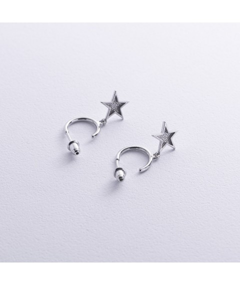 Silver earrings - studs "Stars" 123023 Onyx