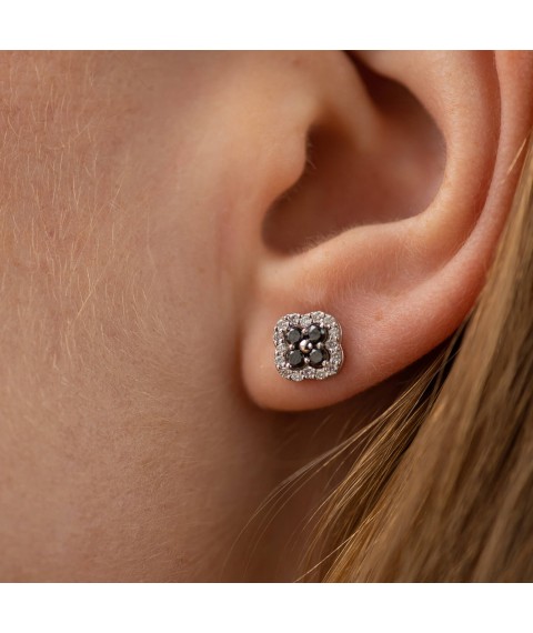 Gold earrings - studs "Clover" with diamonds 333821122 Onyx