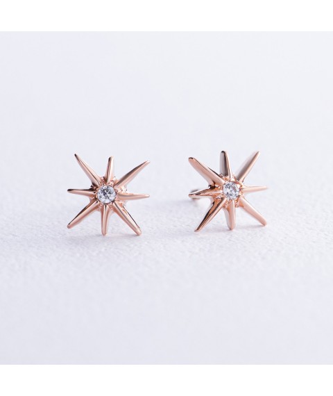 Gold earrings - studs "Stars meteorites" with cubic zirconia s07906 Onyx