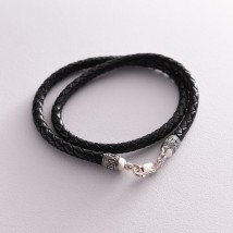 Leather cord with silver insert 18720 Onix 50