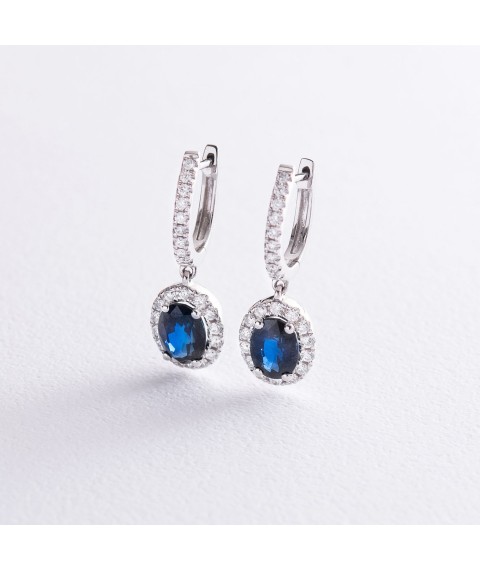 Gold earrings with diamonds and sapphires sb0052sa Onyx