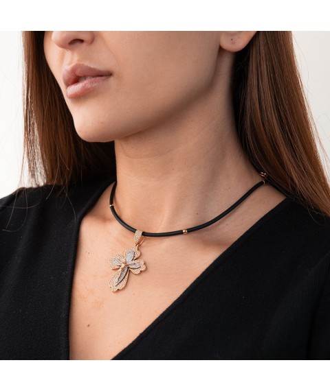 Golden cross "Crucifixion. Save and Preserve" with cubic zirconia 270056 Onyx
