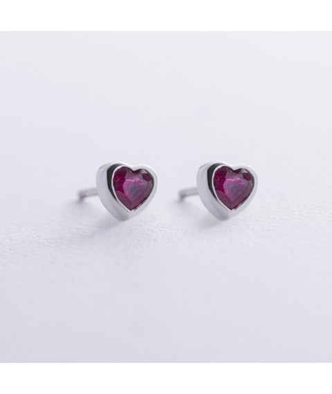 Gold earrings - studs "Hearts" (rubies) sb0531gl Onyx
