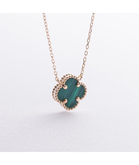 Necklace "Clover" in yellow gold (malachite) coll01660 Onix 45