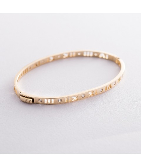 Rigid gold bracelet "Roman numerals" with cubic zirconia b03895 Onyx
