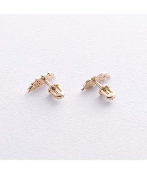 Earrings - studs "Spikelets of wheat" in yellow gold s08751 Onyx