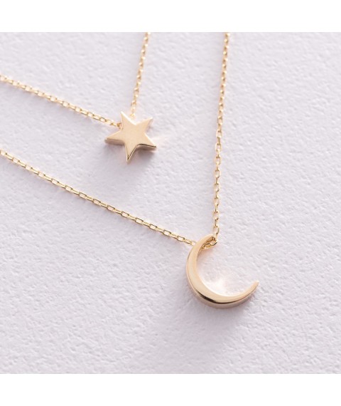 Double necklace "Star and Moon" in yellow gold count01875 Onyx 45